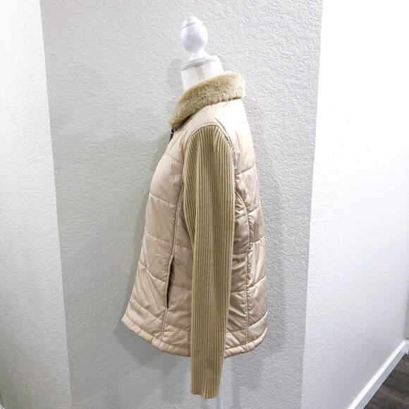 Coldwater Creek Quilted Jacket Faux Fur Collar - Picture 4 of 10